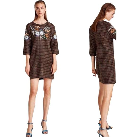 NWT Zara Women’s Tweed Mini Dress Embroidered Sequin Sz S Holiday Cocktail Party - Picture 1 of 11